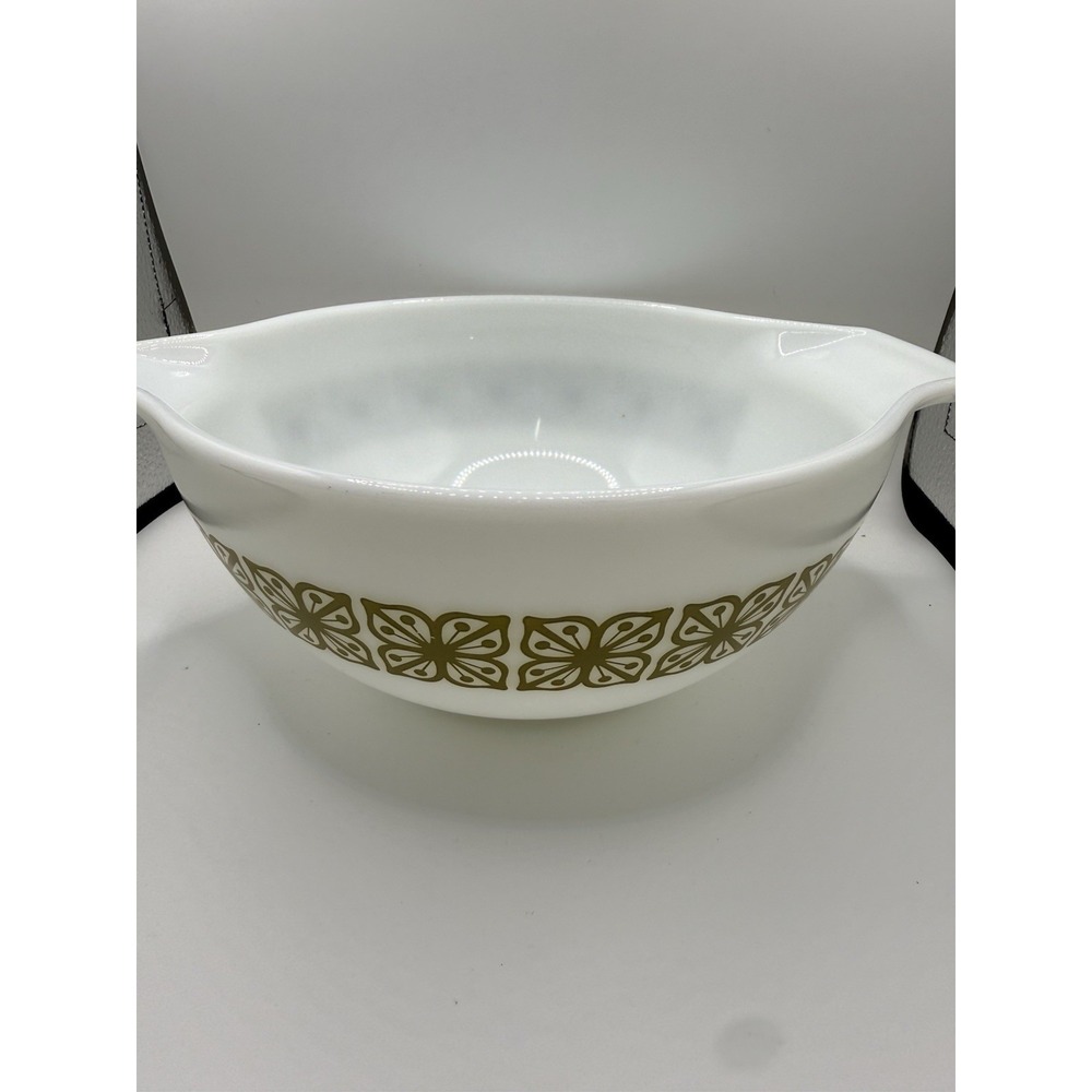 VTG Pyrex Verde Green Square Flowers Cinderella Mixing Bowl 1.5 Qt 442 MCM